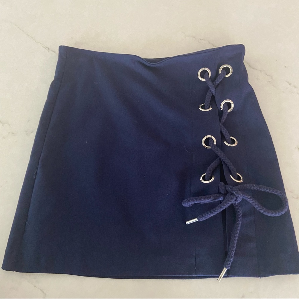 Blue lace up skirt